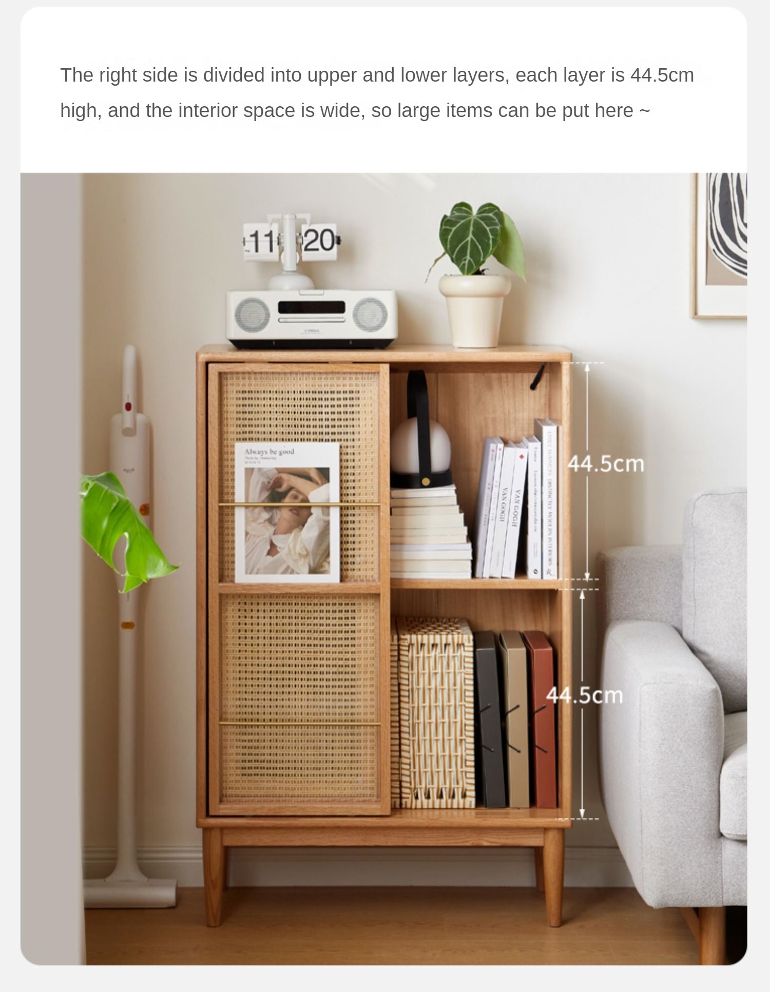 Solid Oak Wood Sliding Door Storage Cabinet with LED Lights - Modern Sideboard for Living Room, Bedroom & Entryway Organization