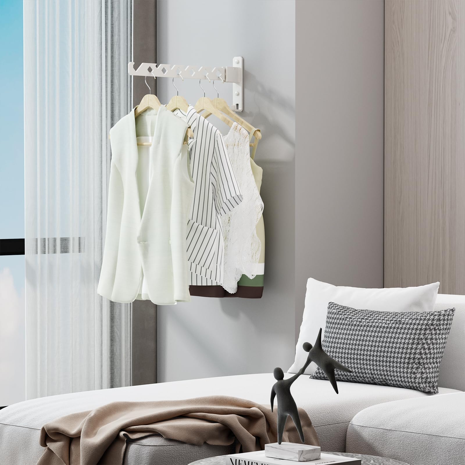 Foldable Wall Mounted Clothes Drying Rack - Space Saving Laundry Hanger for Small Rooms, Bathroom & Closet - White Indoor Clothes Rack for Efficient Drying - Perfect for Apartments, Dorms and Tiny Homes