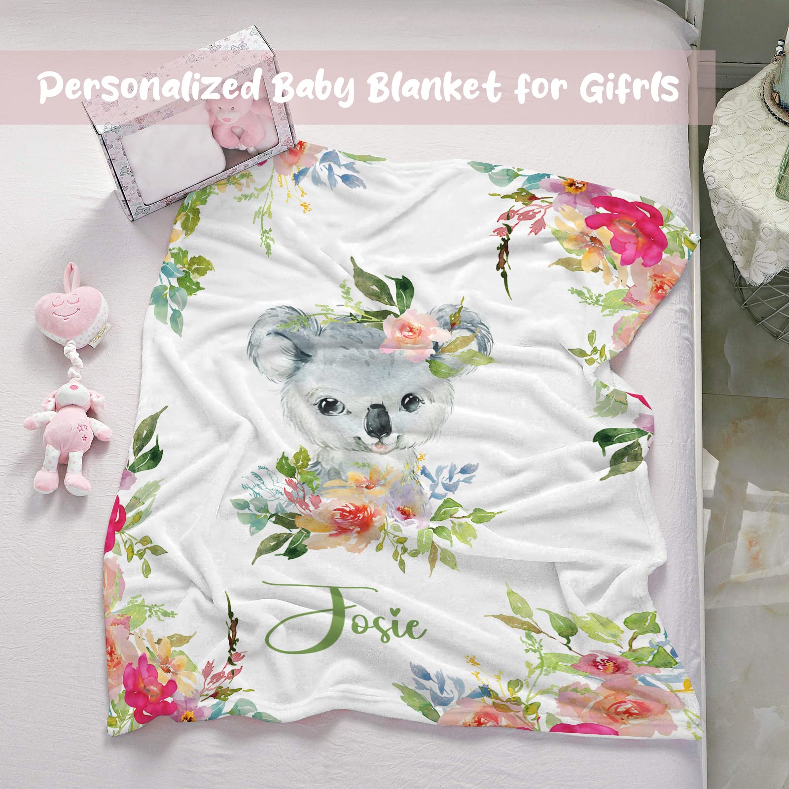 Personalized Baby Blankets for Girls & Boys - Custom Name Blanket with Super Soft Koala Design | Perfect Gift for Newborns, Infants & Kids | Ideal for Nursery, Stroller, Travel & Photo Shoots