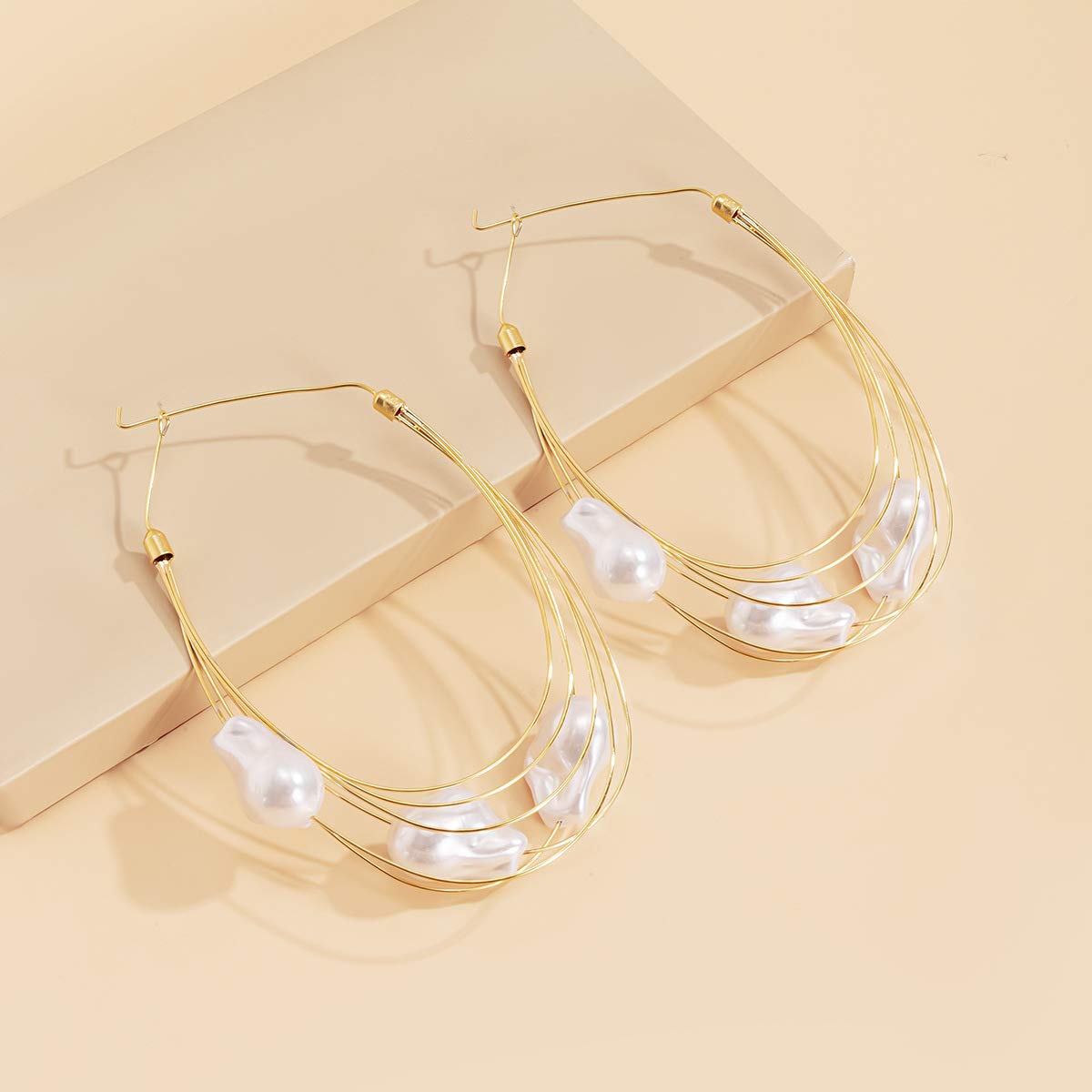 Wiwpar Fashion Large Hoop Earrings - Super Huge Gold Circle Dangle Earrings with Pearls, Thin Elegant Women's Jewelry Accessories for Party, Wedding & Special Occasions