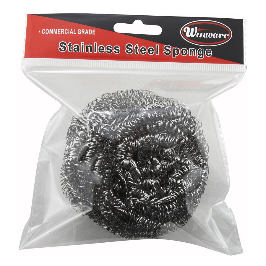 Winco Premium Stainless Steel Scrubbing Sponge - Heavy Duty Cleaning Pad for Pots, Pans & Cookware - 50g Rust-Proof Scourer for Kitchen, BBQ Grill & Outdoor Camping Use