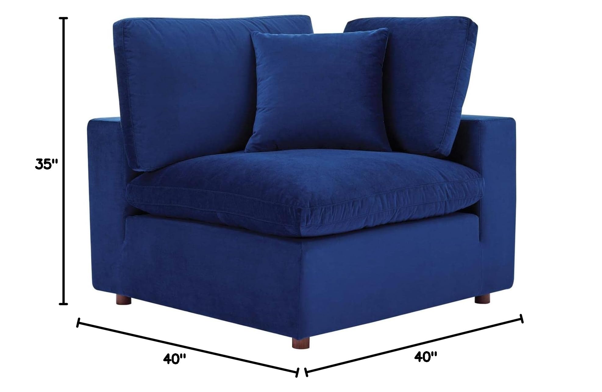 Modway Commix Down-Filled Overstuffed Performance Velvet Sectional Sofa Corner Chair - Luxurious Living Room Furniture for Modern Home & Apartment Decor
