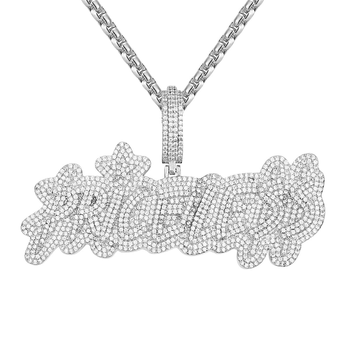 Double Layer Iced Out Hip Hop Pendant Chain - Micro Pave Bling Custom Jewelry in White Gold Tone for Men | Perfect for Rappers, Streetwear & Party Outfits