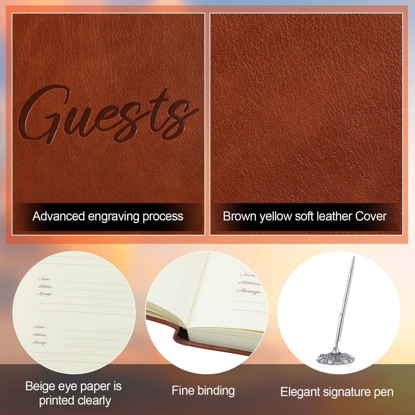 Premium Leather Guest Book & Pen Set - 10.5