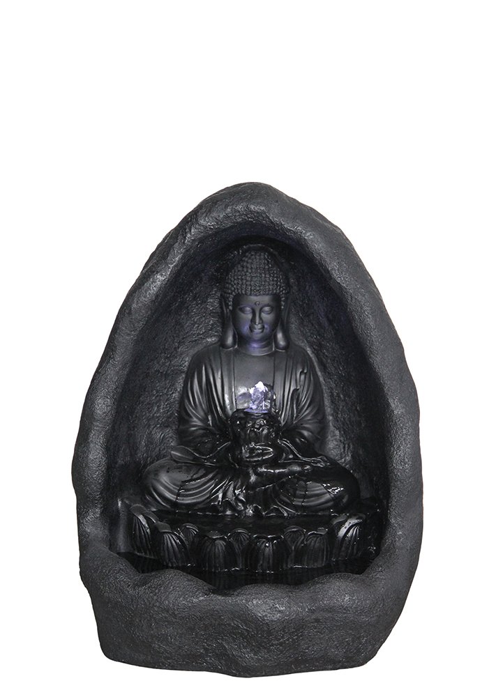 Hi-Line Gift Ltd LED Crystal Ball Buddha Grotto Fountain - Indoor Zen Meditation Decor, Home Office Relaxation Water Feature