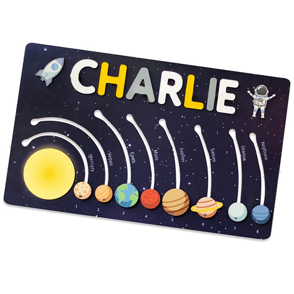 Personalized Name Puzzle - Custom Wooden Moving Planets Alphabet Toy for Kids | Early Learning Educational Pegged Puzzle for Toddlers & Preschoolers | Perfect Christmas, Birthday, Easter Gift for Boys & Girls | Great for Home, Classroom & Montessori Learning Activities