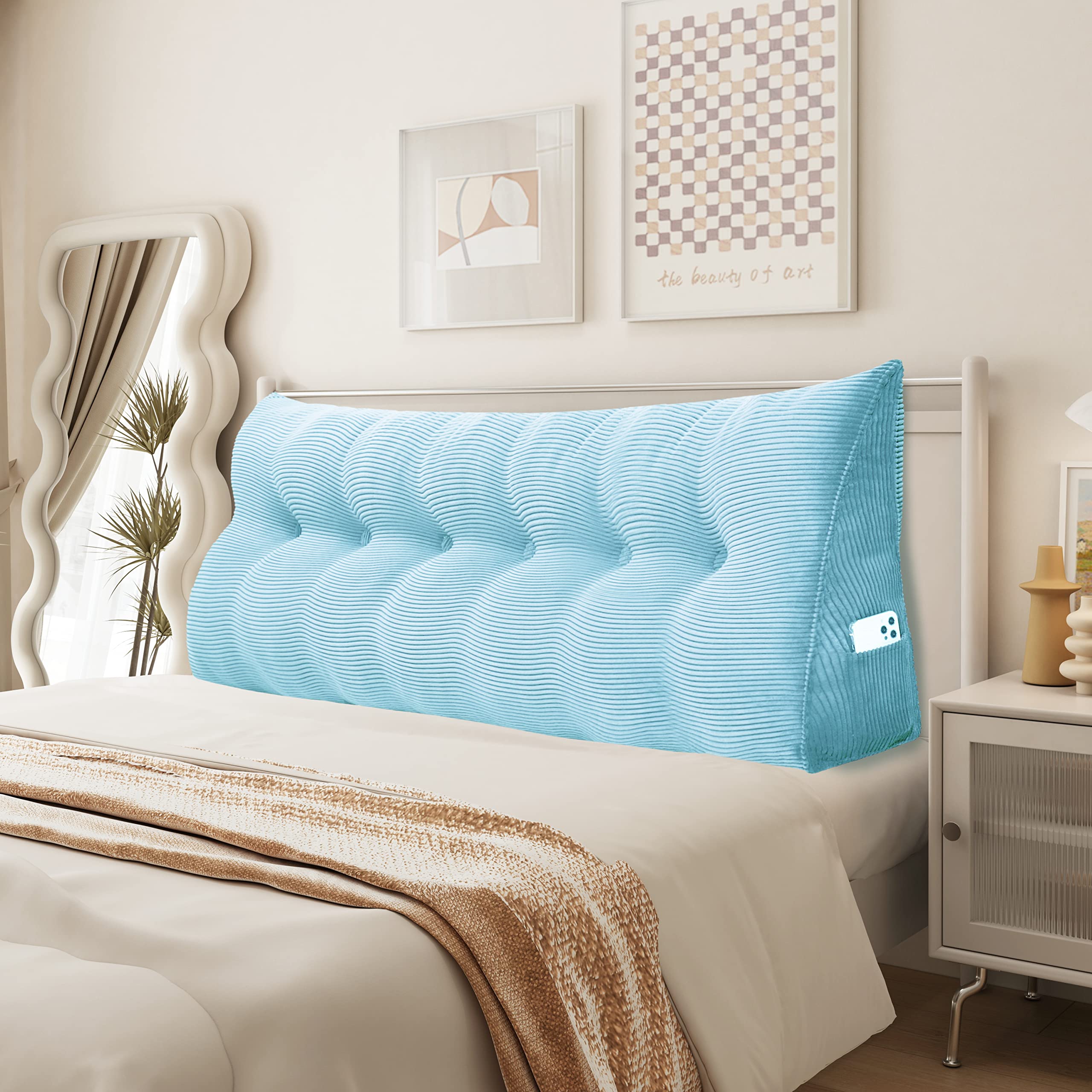 Large Wedge Pillow for Back Support - Corduroy Upholstered Headboard & Reading Pillow - Perfect for Bed Rest, Sofa Cushion & Lumbar Positioning (Great for Sitting Up in Bed, Reading, or Watching TV)