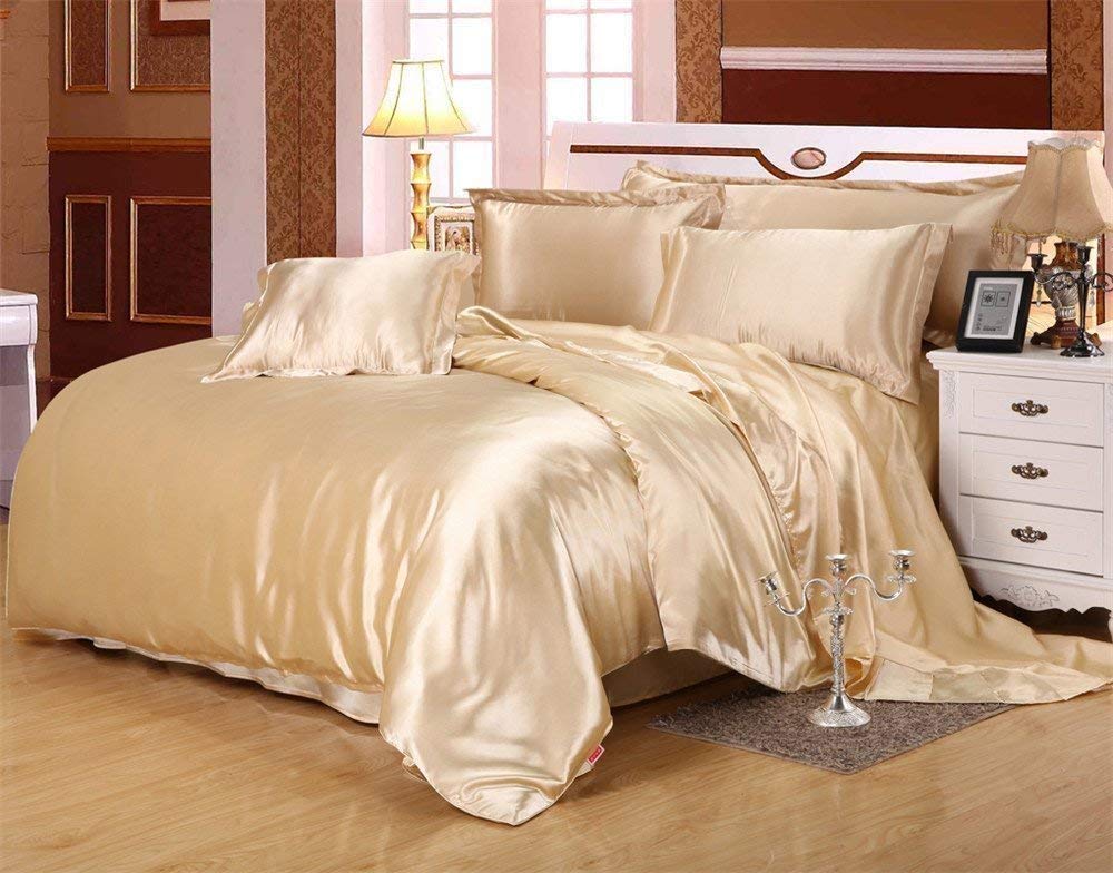 Luxury Silk Satin Down Alternative Comforter - 400 GSM Ultra Soft Fluffy Bedding - Box Stitched Design - Machine Washable - Twin/Twin XL Size (68