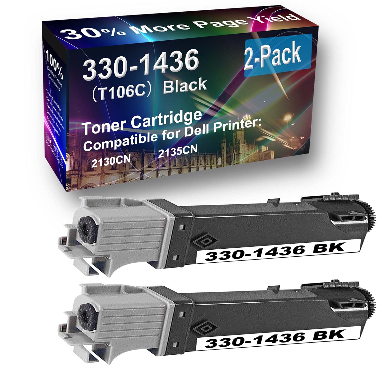 2-Pack High Yield Dell 2135CN/2130CN Compatible Toner Cartridge Replacement for Dell 330-1436 (Black) - Perfect for Office Printing & High Volume Documents