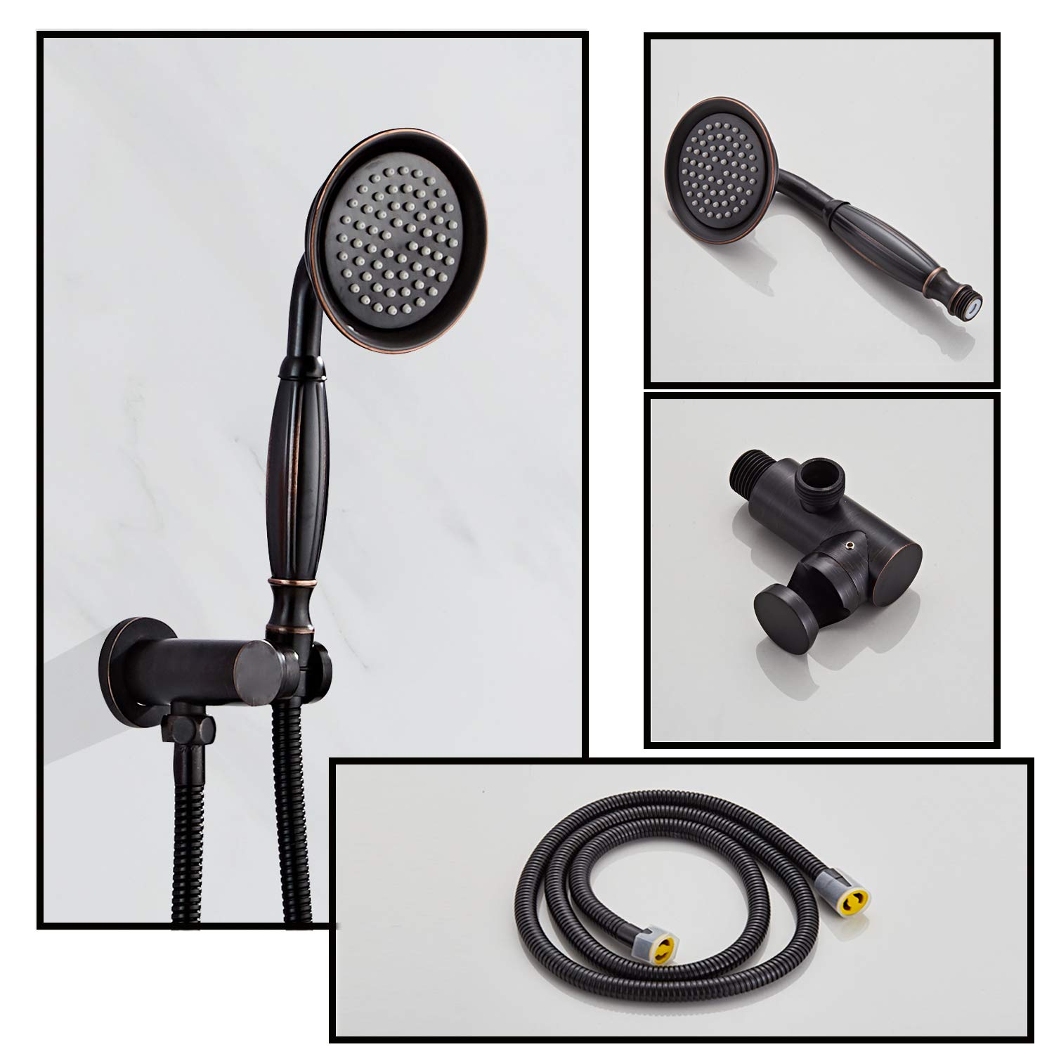 Premium Oil Rubbed Bronze Shower System - 8 Inch Rain Shower Head & Handheld Shower Combo with High Pressure - Wall Mounted Ceiling Bathroom Faucet Set for Luxurious Spa Experience at Home