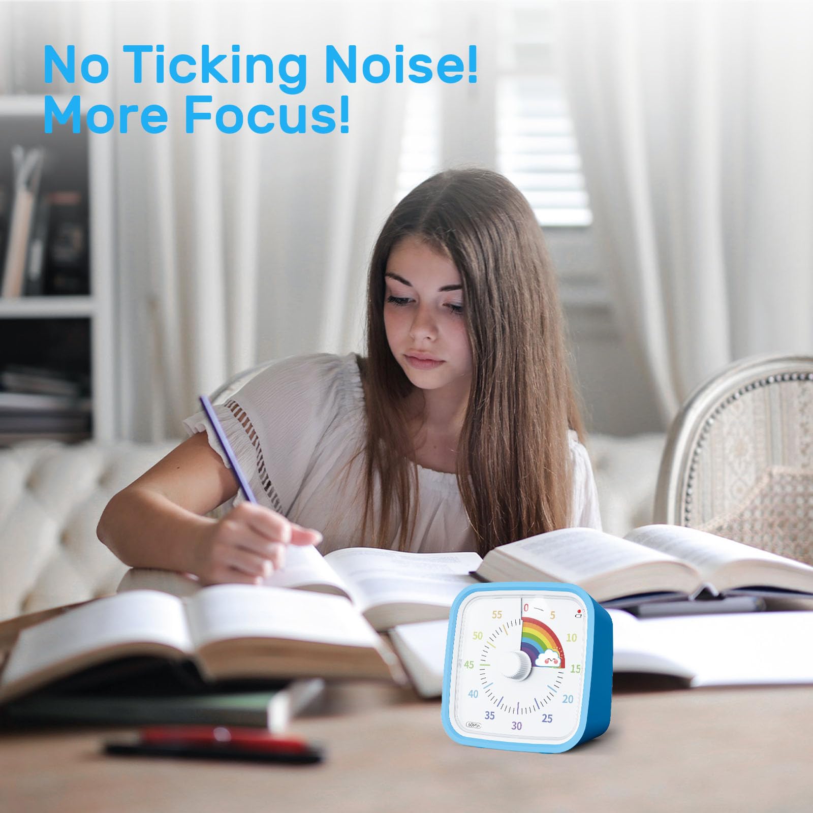 60 Minute Visual Timer with Protective Case - Silent Countdown Clock for Kids & Adults - Time Management Tool for Study, Work, Exercise & Beauty (Blue Rainbow) - Perfect for Classroom, Office & Home Use