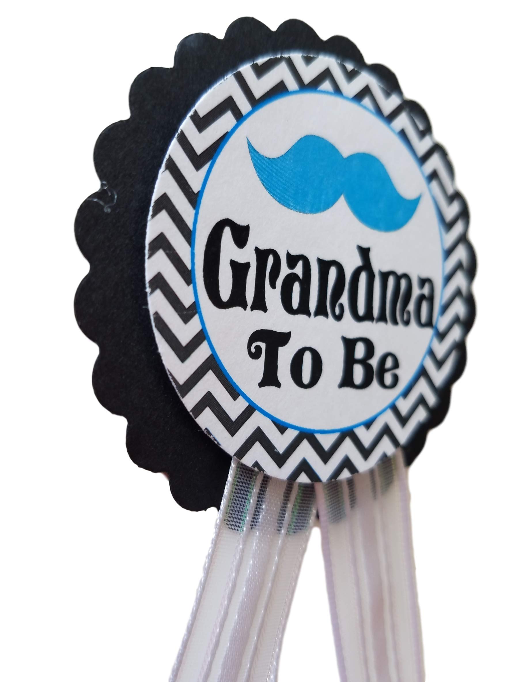 Grandma to Be Pin - Mustache Baby Shower Gift for Little Man in Blue & Black - Perfect for It's a Boy Announcements, Baby Sprinkle Parties & Gender Reveal Celebrations - Ideal for Grandmothers, Baby Showers and Gender Reveal Events