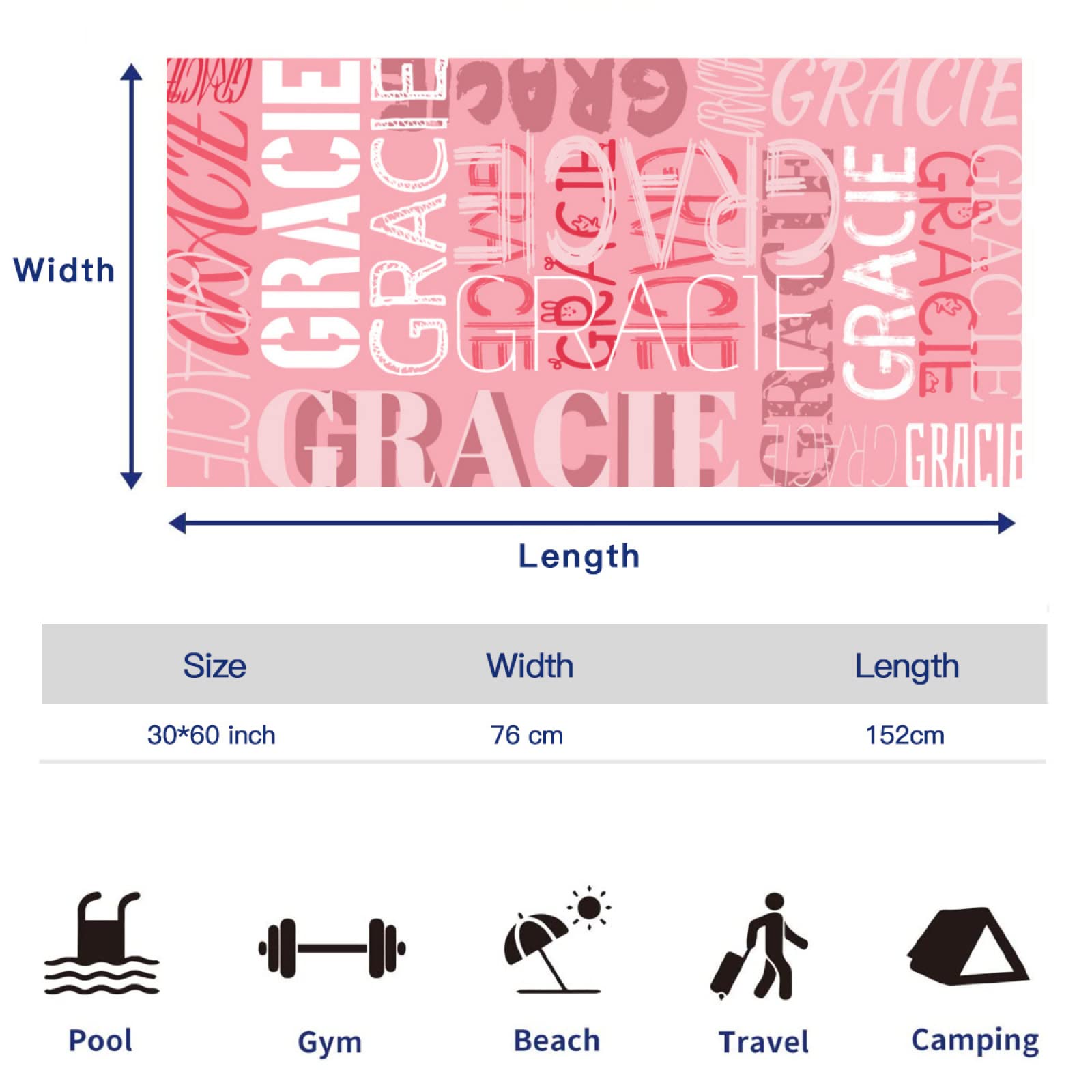 Dr.TOUGH Personalized Beach Towels - Custom Name Beach Towels for Men, Women & Kids (Light Pink) | Great for Pool, Beach Vacations & Summer Gifts