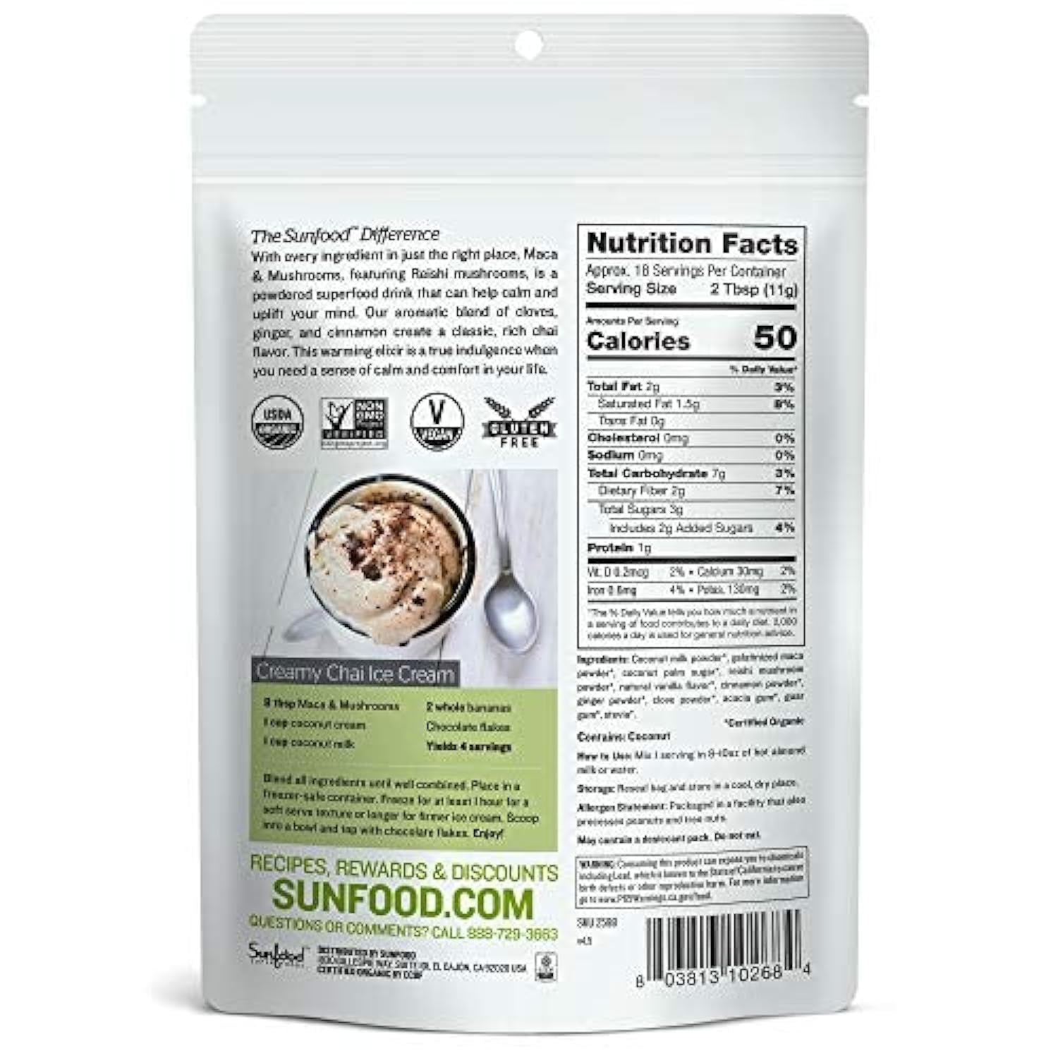 Organic Sunfood Maca & Mushrooms Powder - 7 oz | Energy & Immune Support | Perfect for Smoothies, Coffee & Baking