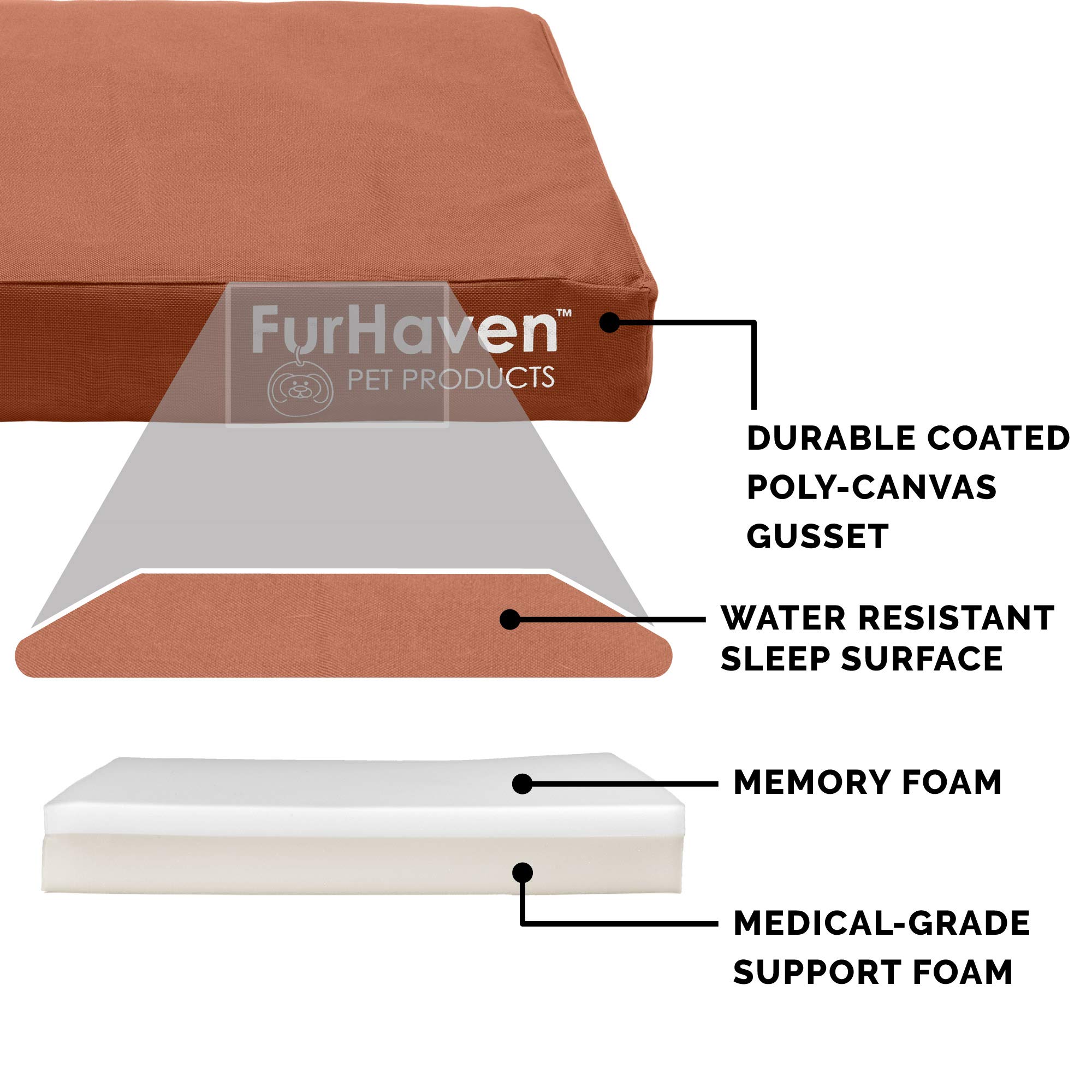 Furhaven Waterproof Memory Foam Dog Bed - Washable Cover for Large Dogs up to 125lbs, Indoor/Outdoor Use - Chestnut XXL