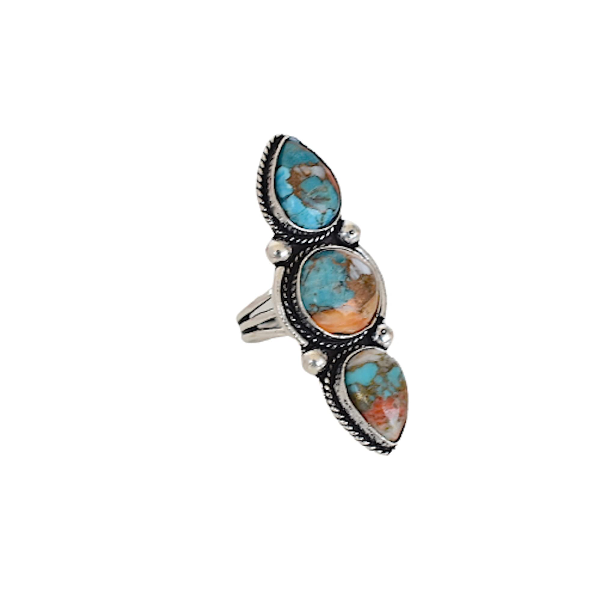 Vintage Handmade Oyster Copper Turquoise 925 Sterling Silver Ring - Boho Hippie Jewelry - Unique Spiny Turquoise Birthstone Ring for Women - Perfect Birthday Gift - Ideal for Festivals, Weddings & Boho Fashion (TQ-24)