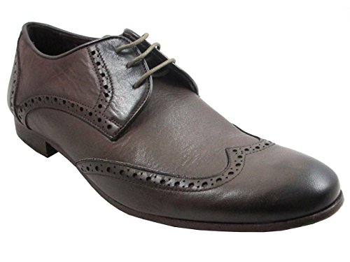 DaVinci 9799 Men's Italian Genuine Leather Lace Up Dress Shoes - Brown Formal Oxford Shoes for Business, Wedding & Special Occasions