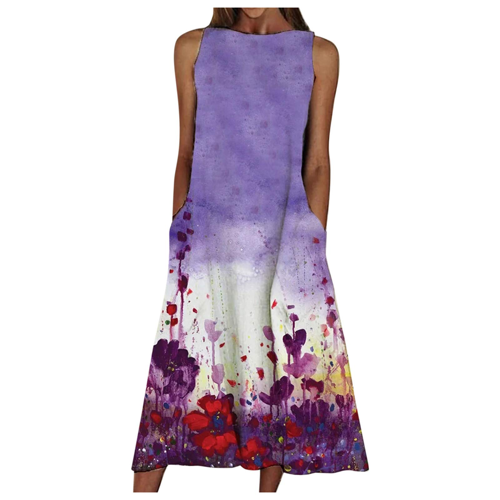 Women's Floral Print Summer Dresses - Casual Short Sleeve Round Neck Swing Beach Dress for Vacation, Holiday & Outdoor Activities