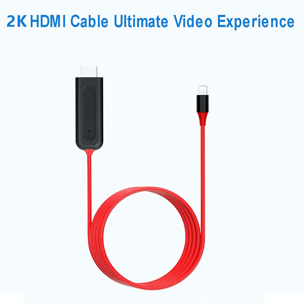 Apple MFi Certified Lightning to HDMI Adapter Cable - 2K Digital AV Sync Converter for iPhone iPad iPod (6.6ft Red) - Plug & Play for TV Monitor Projector | Perfect for Home Theater, Business Presentations & Gaming