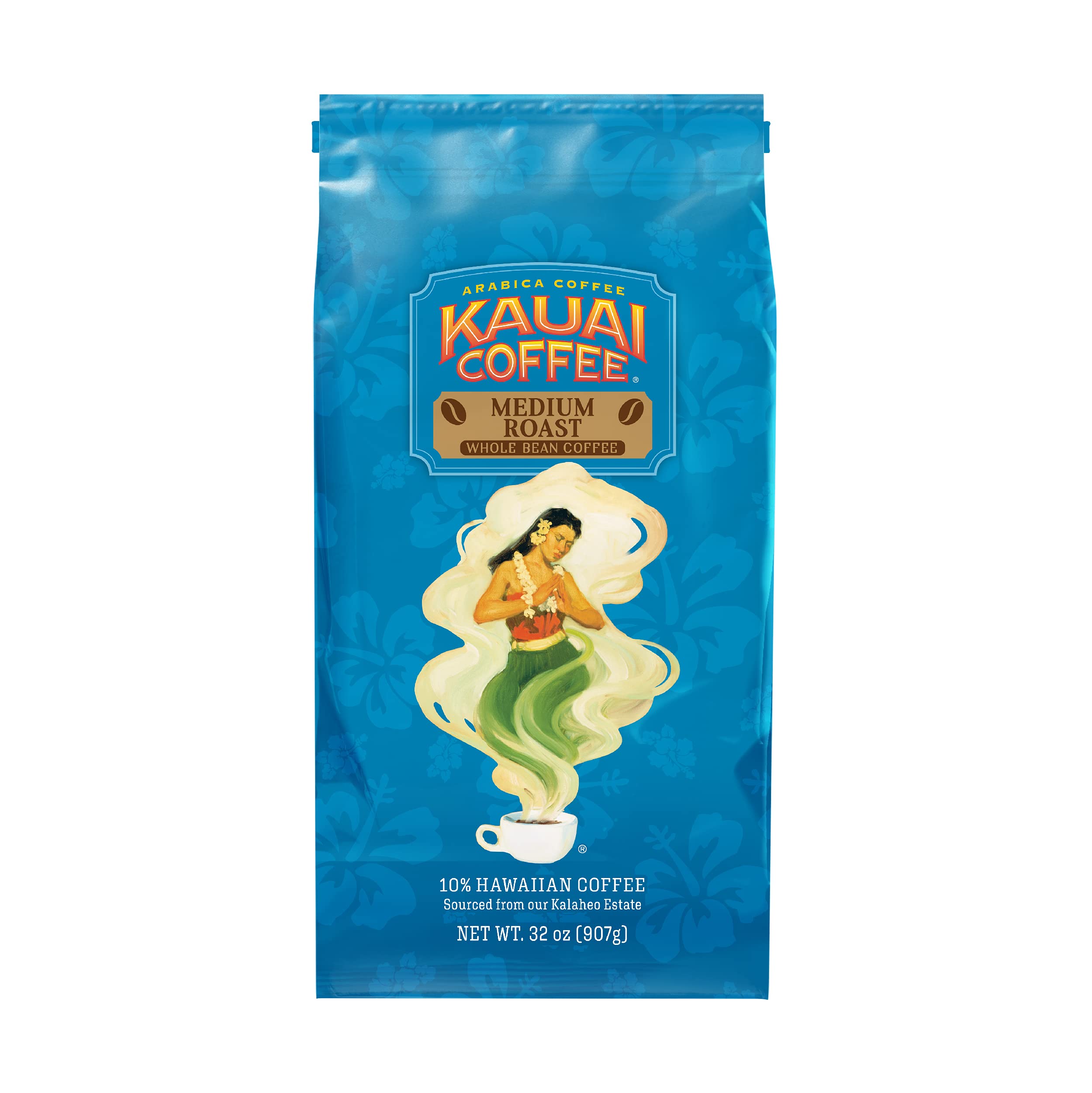 Premium Kauai Coffee Koloa Estate Medium Roast Whole Bean Coffee - 32oz Bag for Rich Flavor | Perfect for Home Brewing, Office Use & Gifts