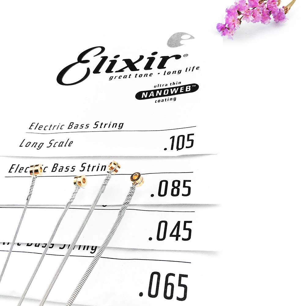 Elixir 14077 Nanoweb Coating Nickel Plated Steel Electric Bass Guitar Strings - Light/Medium Gauge 45-105 (4 Strings) | Long-Lasting Tone & Smooth Playability for Rock, Jazz & Studio Recording