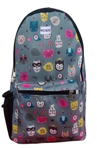 Stylish Water-Resistant Lightweight Backpack for Women & Girls – Perfect for School, College, Office & Casual Use – Medium Grey Kitty Design
