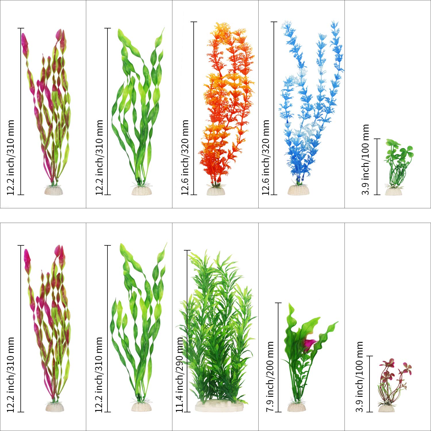 MyLifeUNIT Artificial Fish Tank Plants - 10 Pack Plastic Aquarium Decorations for Freshwater & Saltwater Tanks | Realistic Underwater Plants for Betta Fish, Goldfish, Tropical Fish Tanks & Home Aquarium Decor