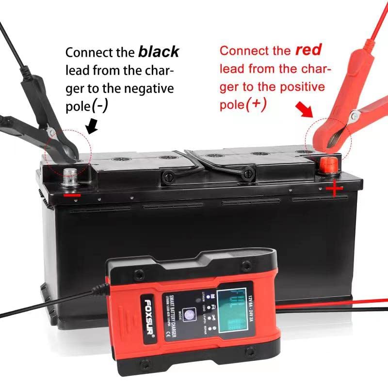 12V 6A & 24V 3A Smart Battery Charger Maintainer for Car, Truck, Motorcycle, Boat, ATV - Compatible with Lithium, LiFePO4, Lead-Acid & Deep Cycle Batteries - Perfect for Home Garage, Road Trips & Marine Use