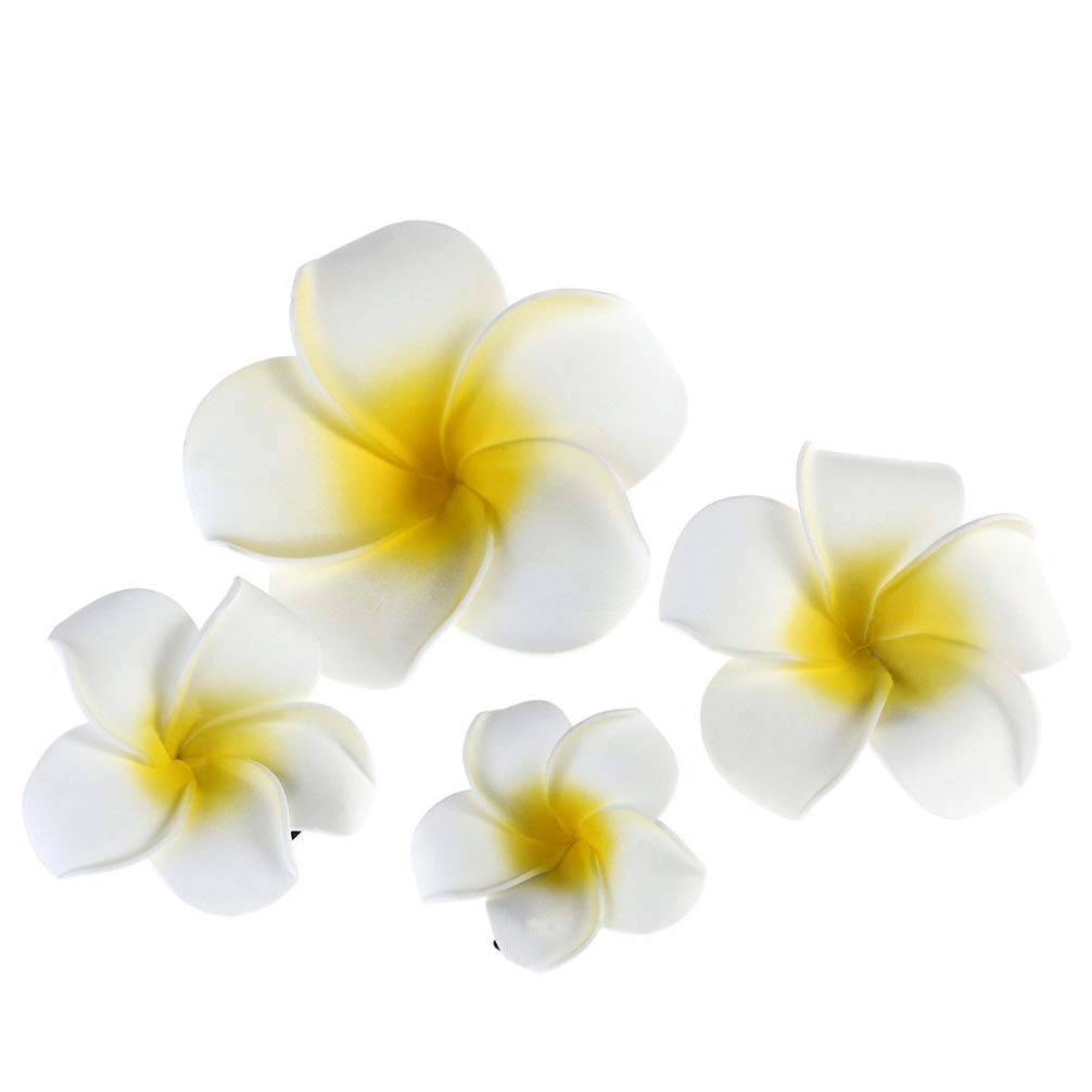 Minkissy 4pcs Plumeria Flower Foam Hair Clips - Hawaiian Floral Barrettes & Alligator Clips for Women - Perfect for Wedding, Party, Beach Vacation & Summer Styling