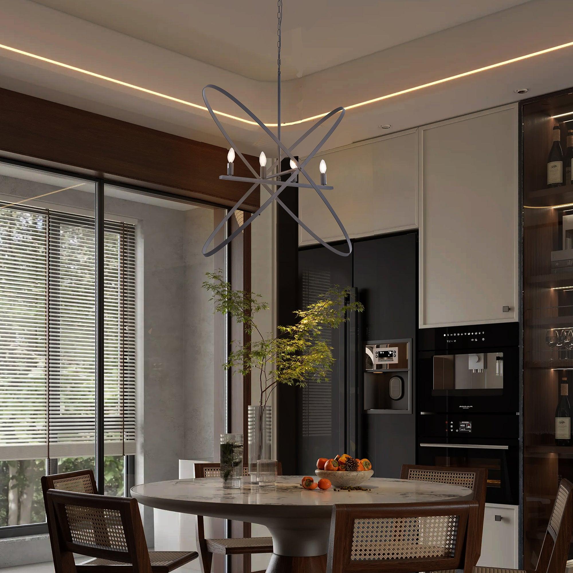 29L x 15W x 37.5H 4-LED Matte Black Atom Brass Metal Pendant Light - Modern Industrial Ceiling Fixture for Dining Room, Kitchen Island & Living Room