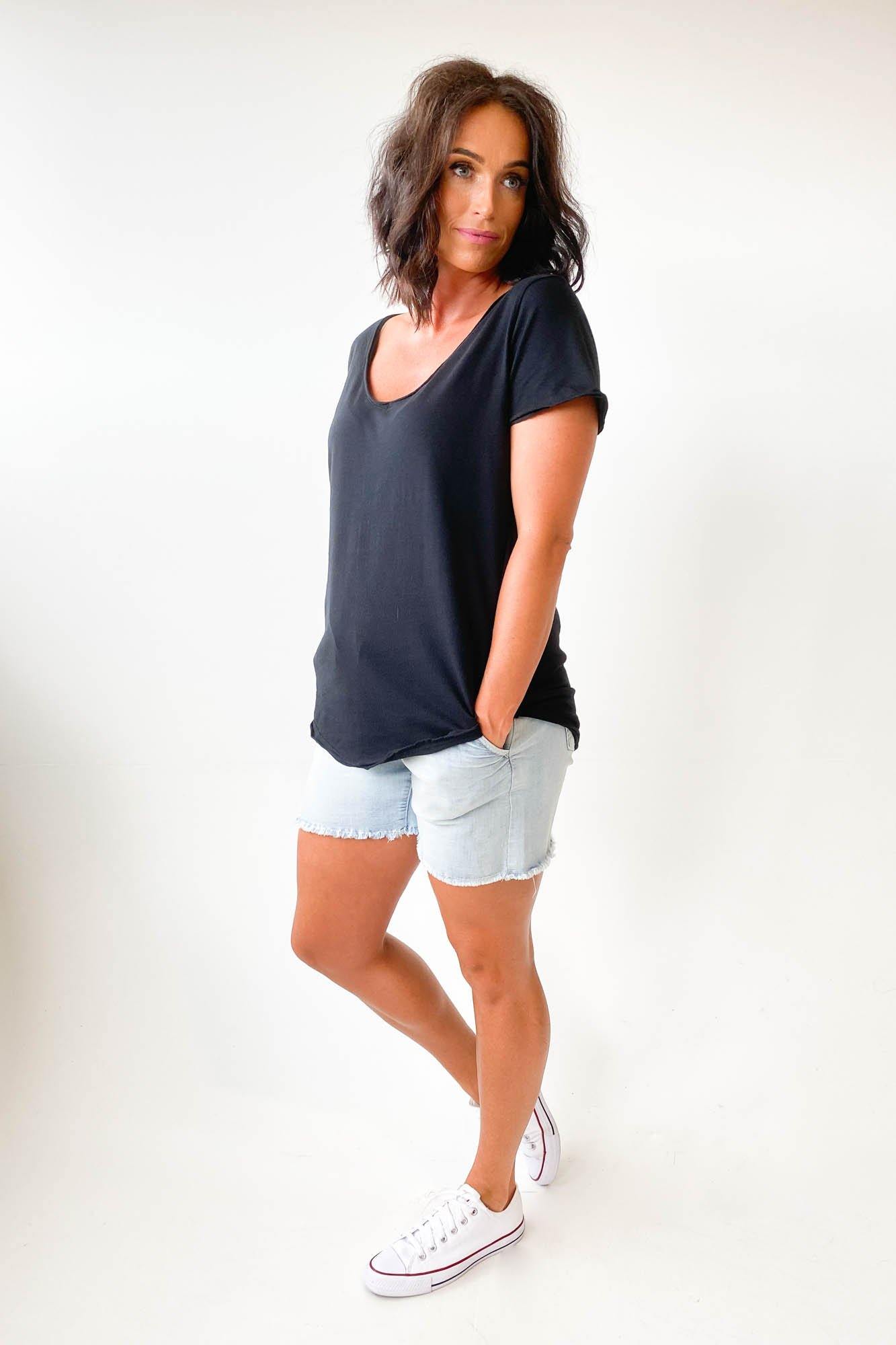 Elm Fundamental V-Neck T-Shirt for Men - Soft Cotton Black Tee - Casual Wear & Layering Essential