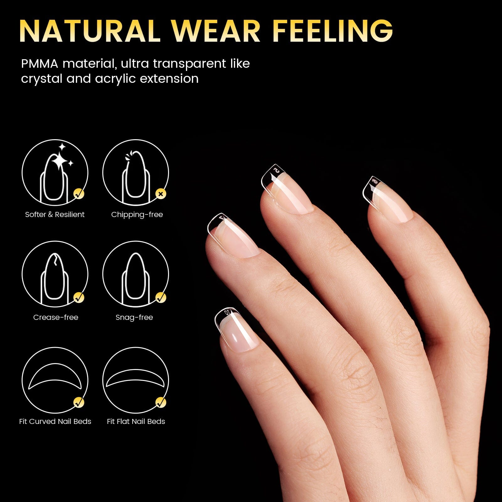 288pcs XS Square Pre-Filed Nail Tips - 12 Different Sizes for Acrylic & Gel Nails - Perfect for Salon, DIY Manicures & Nail Art