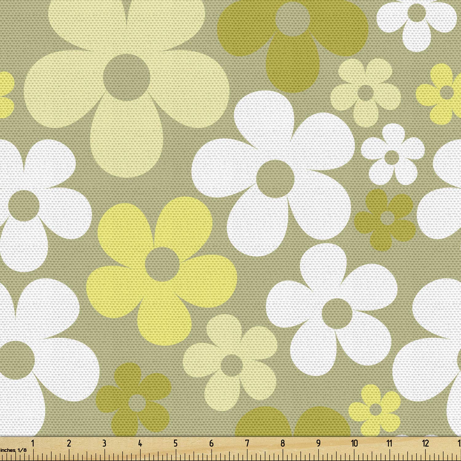 Ambesonne Floral Fabric - Grey Yellow Abstract Print, 3 Yards for Upholstery & Home Decor | Perfect for Curtains & Pillows