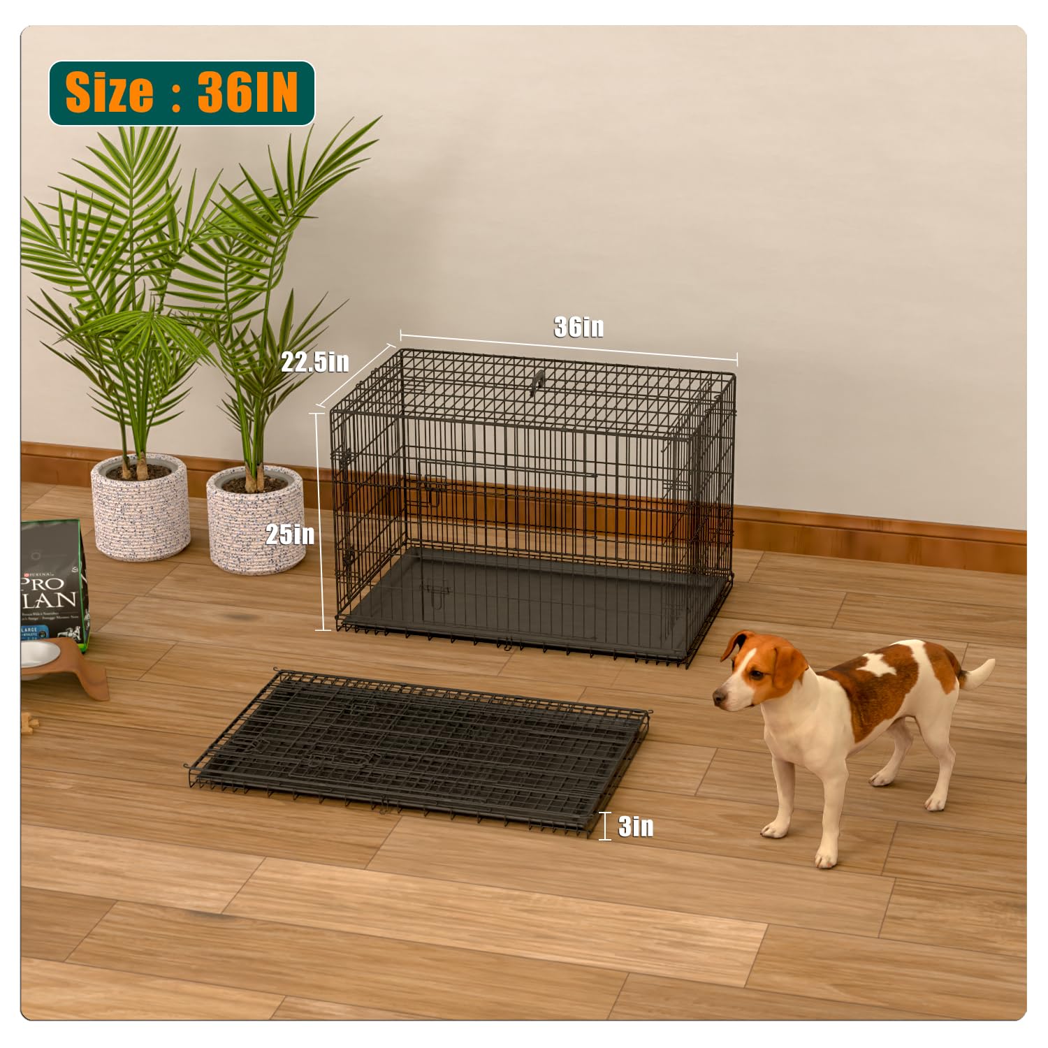 36 Inch Large Dog Crate - Heavy Duty Metal Wire Kennel for Small Medium & Large Dogs | Indoor Outdoor Portable Pet Cage with Removable Tray, Double Door & Divider | Perfect for Travel, Training & Home Use