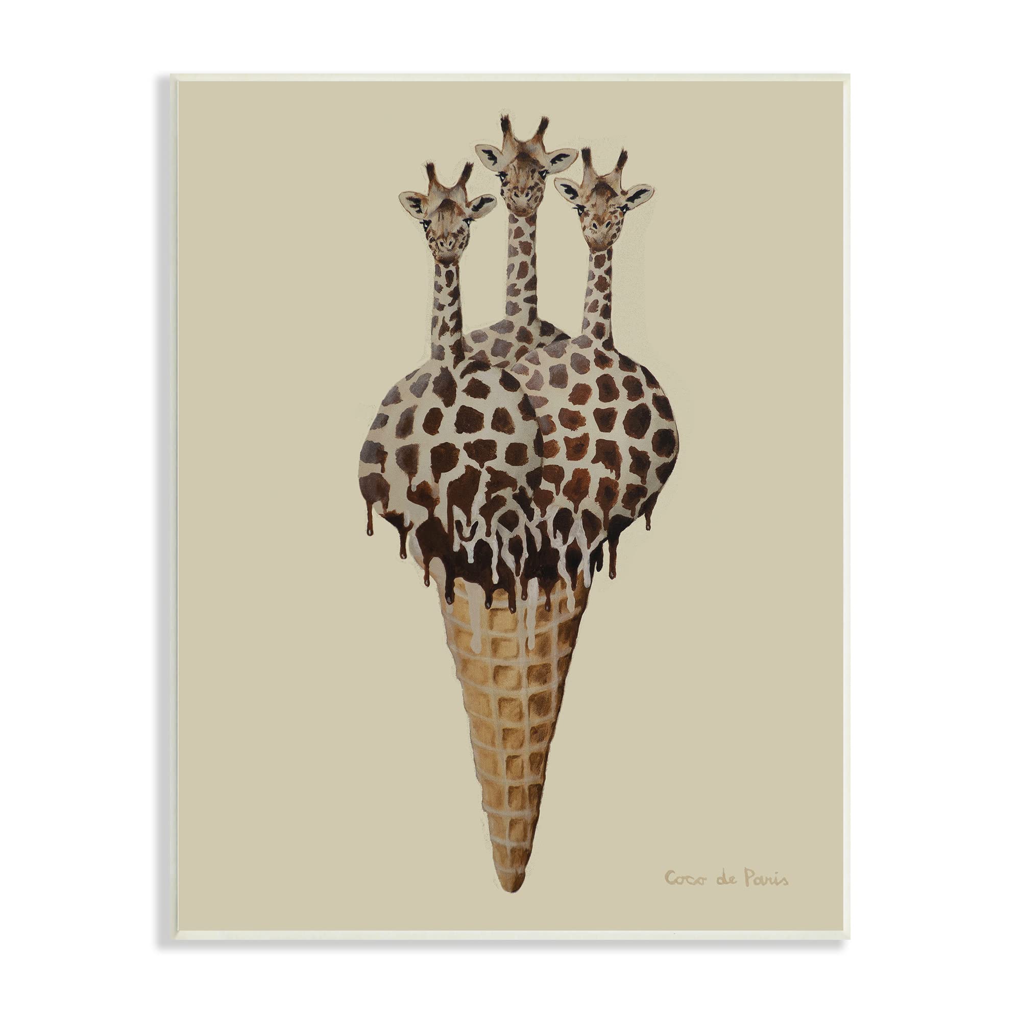 Stupell Industries Three Giraffes Ice Cream Scoop Waffle Cone Wall Art - Coco de Paris Design - Fun Kitchen Decor for Ice Cream Shops, Bakeries & Sweet Themed Rooms