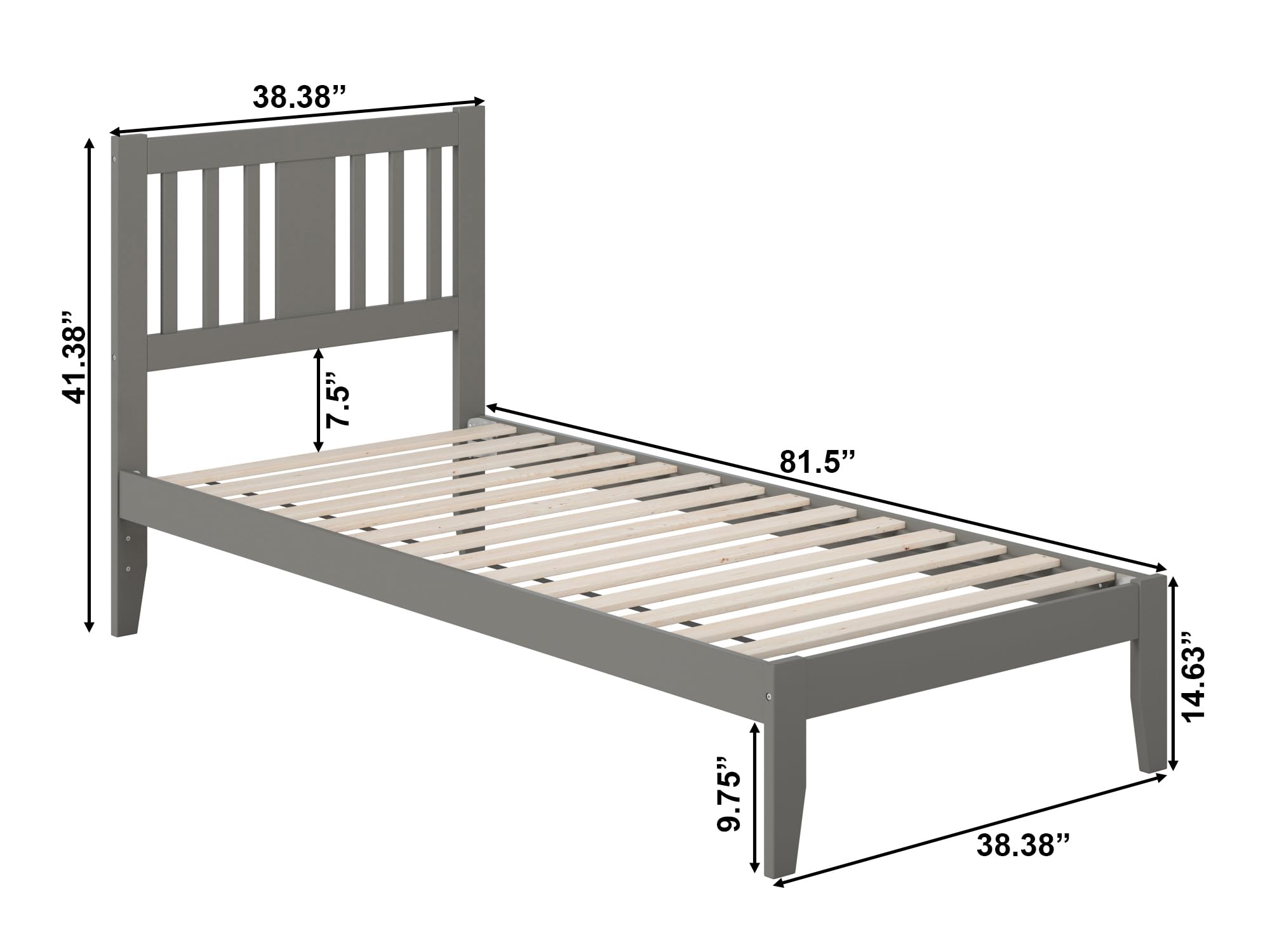 AFI Tahoe Twin XL Size Platform Bed with USB Charging Station - Modern Grey Wooden Bed Frame for Small Spaces, Dorm Rooms & Guest Bedrooms