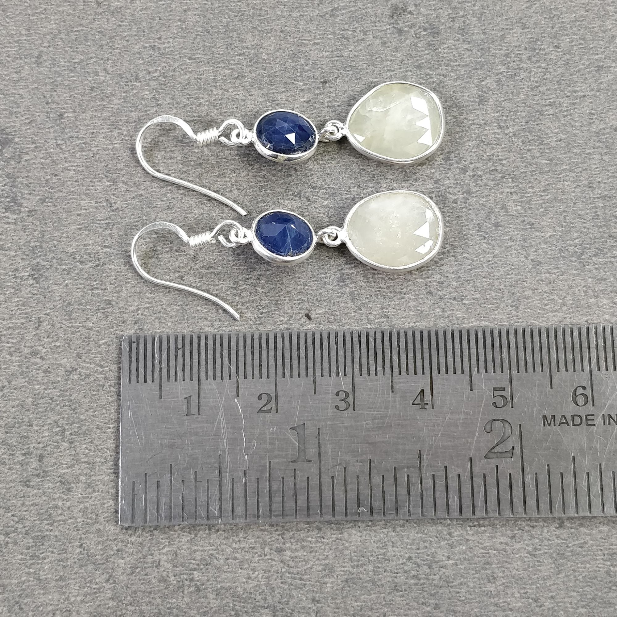 Natural Sapphire Earrings for Women - 925 Sterling Silver Drop Dangle Bezel Set Minimalist Jewelry (3.84gms, 1.65
