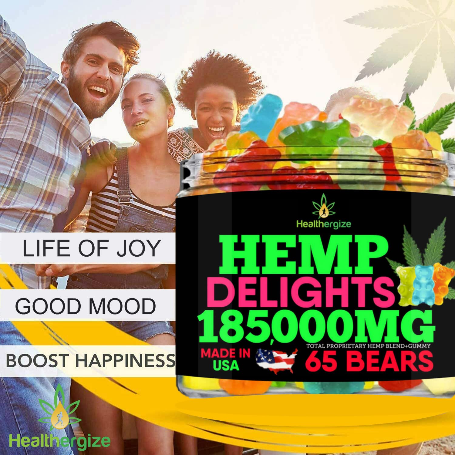 Premium Hemp Gummy Bears for Sleep & Joint Relief - 65ct Natural Hemp Extract Gummies - Fruity Flavored, Made in USA - Supports Back & Knee Pain - Perfect for Nighttime Relaxation & Stress Relief