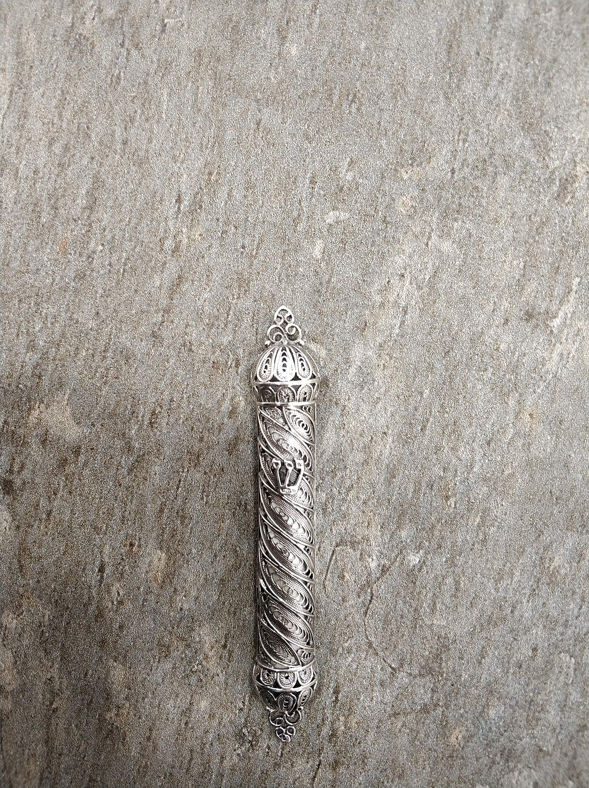 Handmade Sterling Silver Mezuzah Case with Kosher Scroll - 2.35