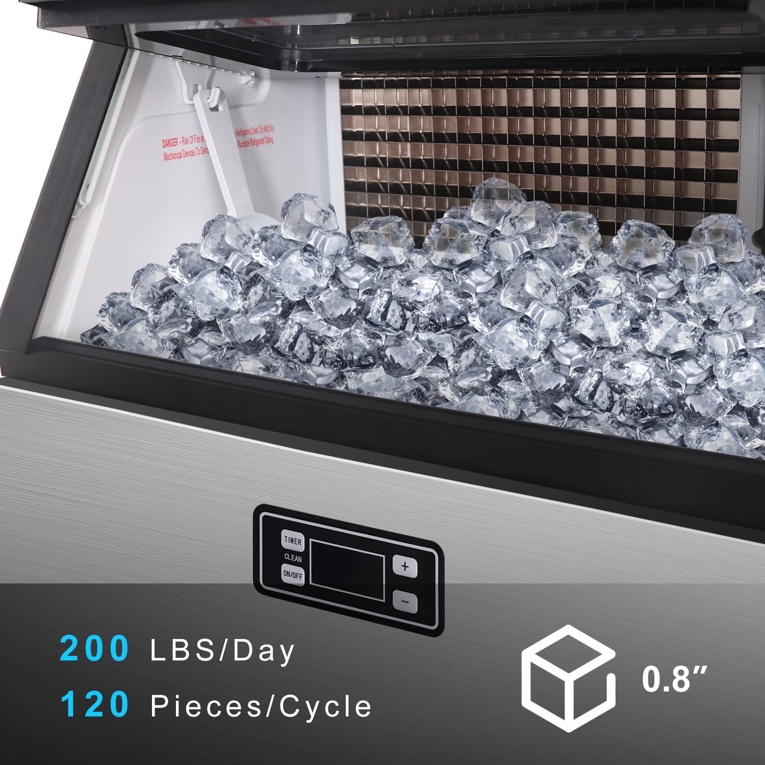 Commercial Ice Maker Machine - 200lbs/24H Stainless Steel Under Counter Ice Maker with 55lbs Storage, Freestanding Cube Ice Machine for Restaurants, Bars, Cafes & Home Use