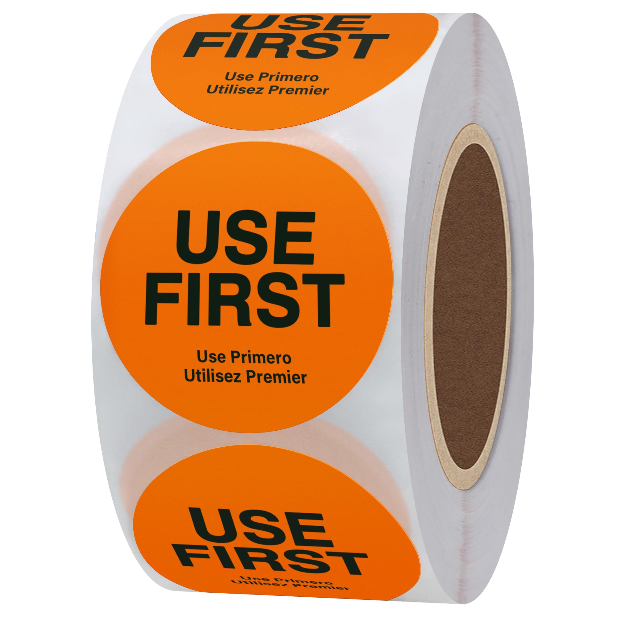 1.5 Inch Food Safe Inventory Control Stickers - Trilingual English/Spanish/French - 500 Stickers per Roll (10 Rolls) - Perfect for Restaurant Food Rotation, Warehouse Organization & Retail Product Labeling
