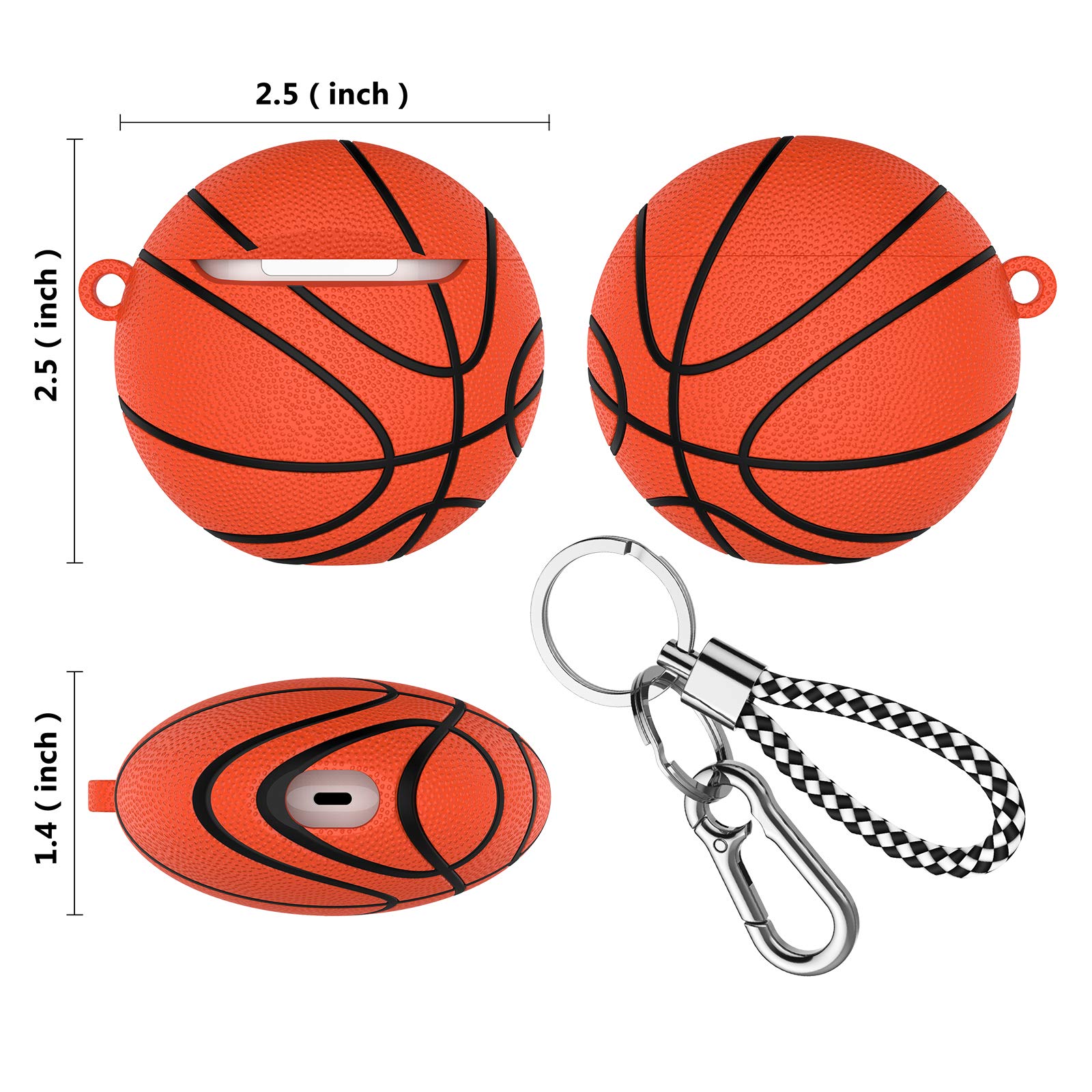 Stylish Basketball Design Hard PC Plastic AirPods Case Cover with Keychain & Lanyard - Compatible with AirPods 1 & 2 (Brown) - Perfect for Sports, Gym & Outdoor Activities