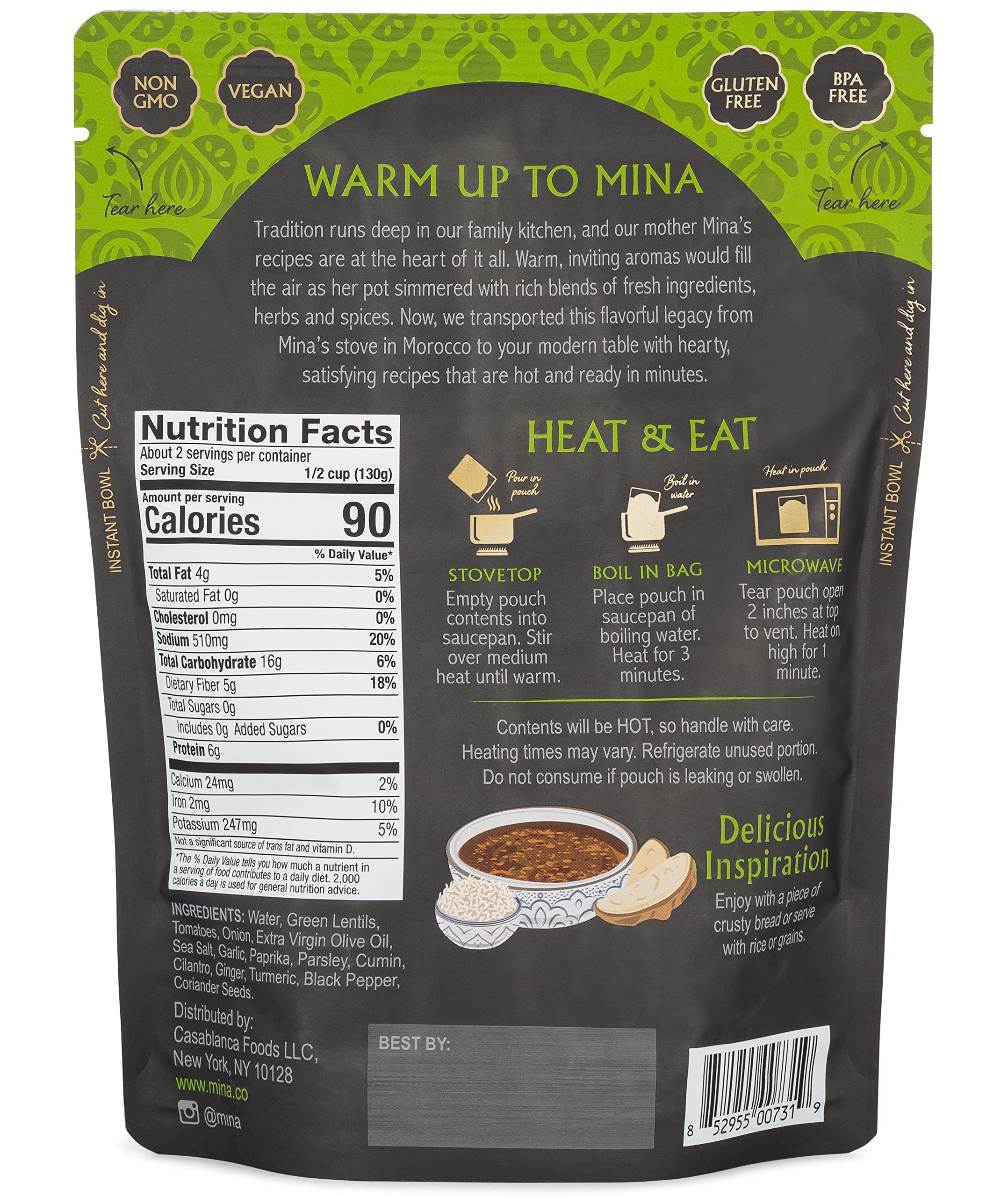 Organic Moroccan Lentils Ready to Eat - High Protein Vegan Meal, Non-GMO, Gluten Free & Kosher Certified - Quick Microwaveable Packaged Meals (10oz, 6-Pack) - Perfect for Healthy Lunches, Camping & Emergency Food Supply