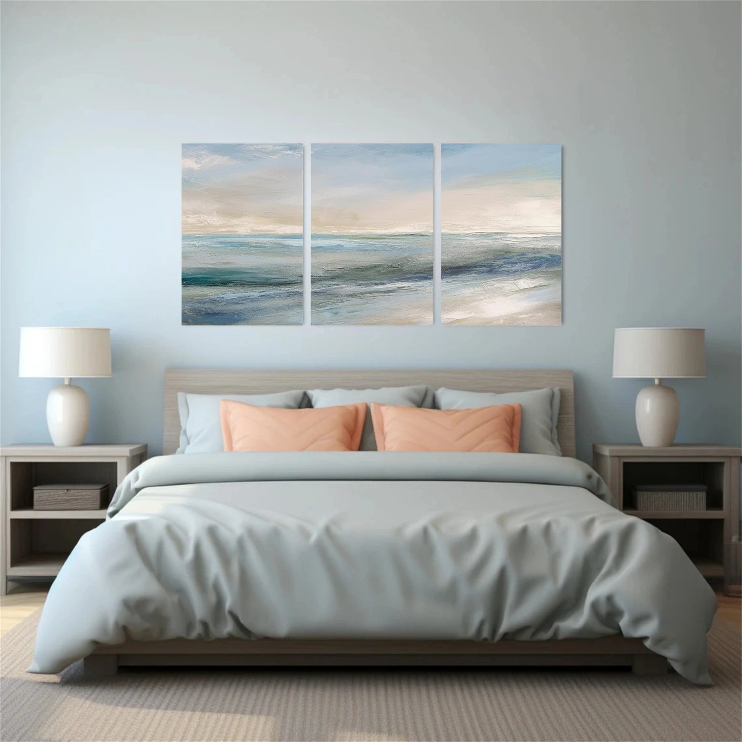Ocean and Sky Wall Art - Set of 3 Canvas Paintings (OS 262) | Coastal Beach Decor for Living Room, Bedroom & Office