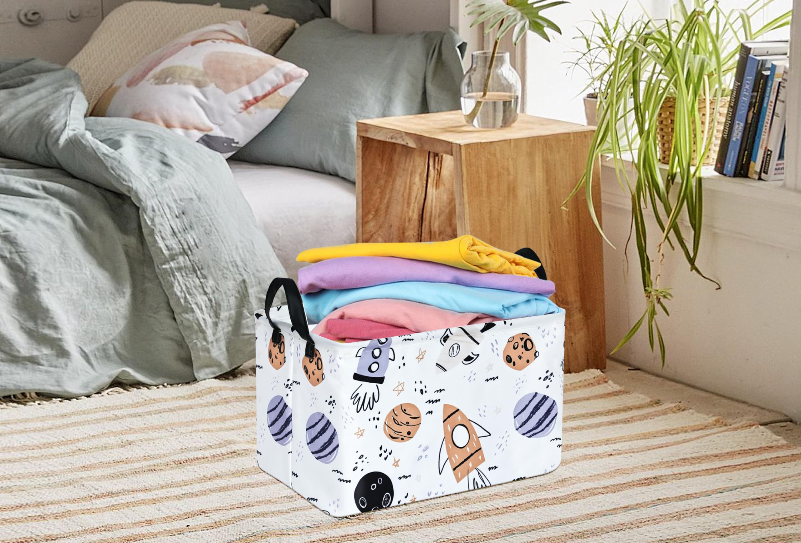 HUAYEE Rectangular Storage Bin - Canvas Fabric Toy Box with Handles, Nursery Hamper & Gift Basket for Kids Room | Organize Toys, Books & Clothes (REC-Scraft)