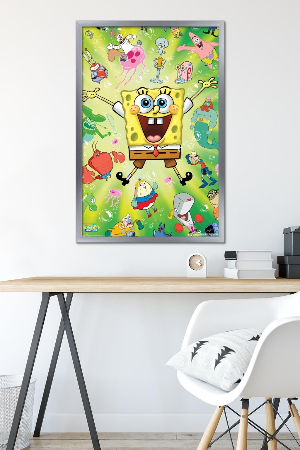 Trends International Nickelodeon SpongeBob SquarePants Burst Wall Poster - 22.375 x 34 Inches, Silver Framed Version - Perfect for Kids' Bedroom Decor & Cartoon Themed Rooms