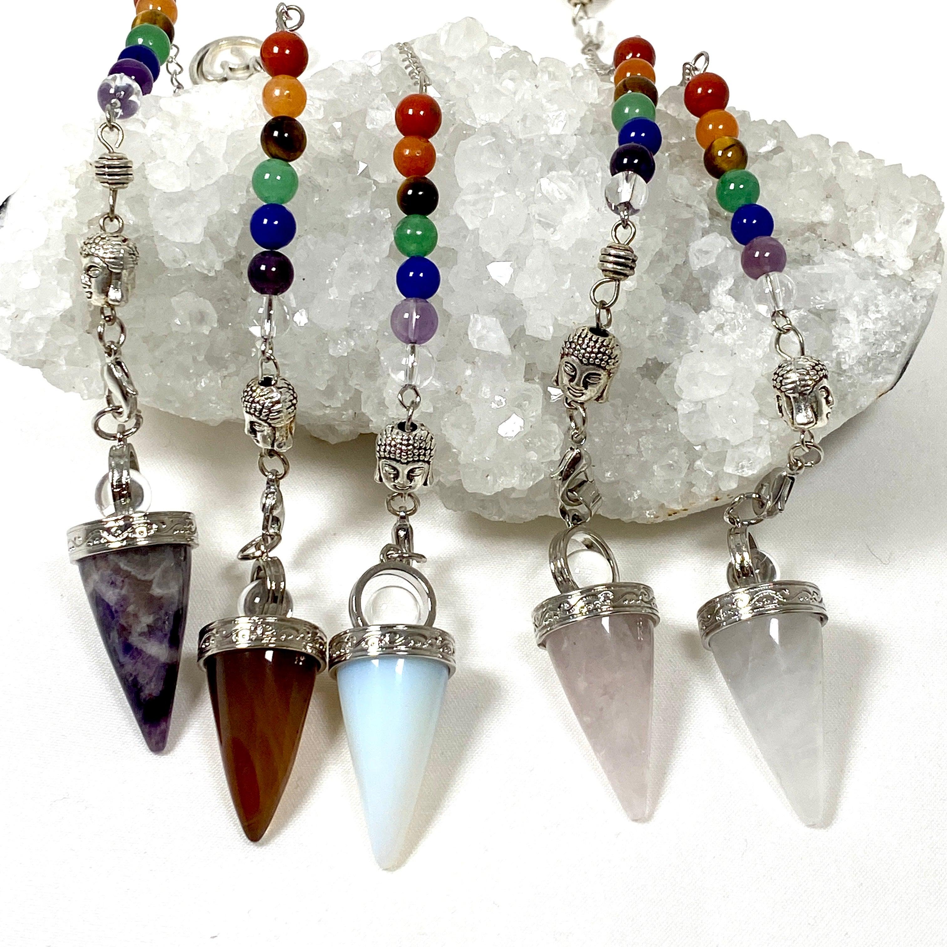 Natural Gemstone Pendulum with Chakra Beads - PD7 for Divination, Dowsing & Energy Healing | Perfect for Spiritual Practices, Meditation & Chakra Balancing