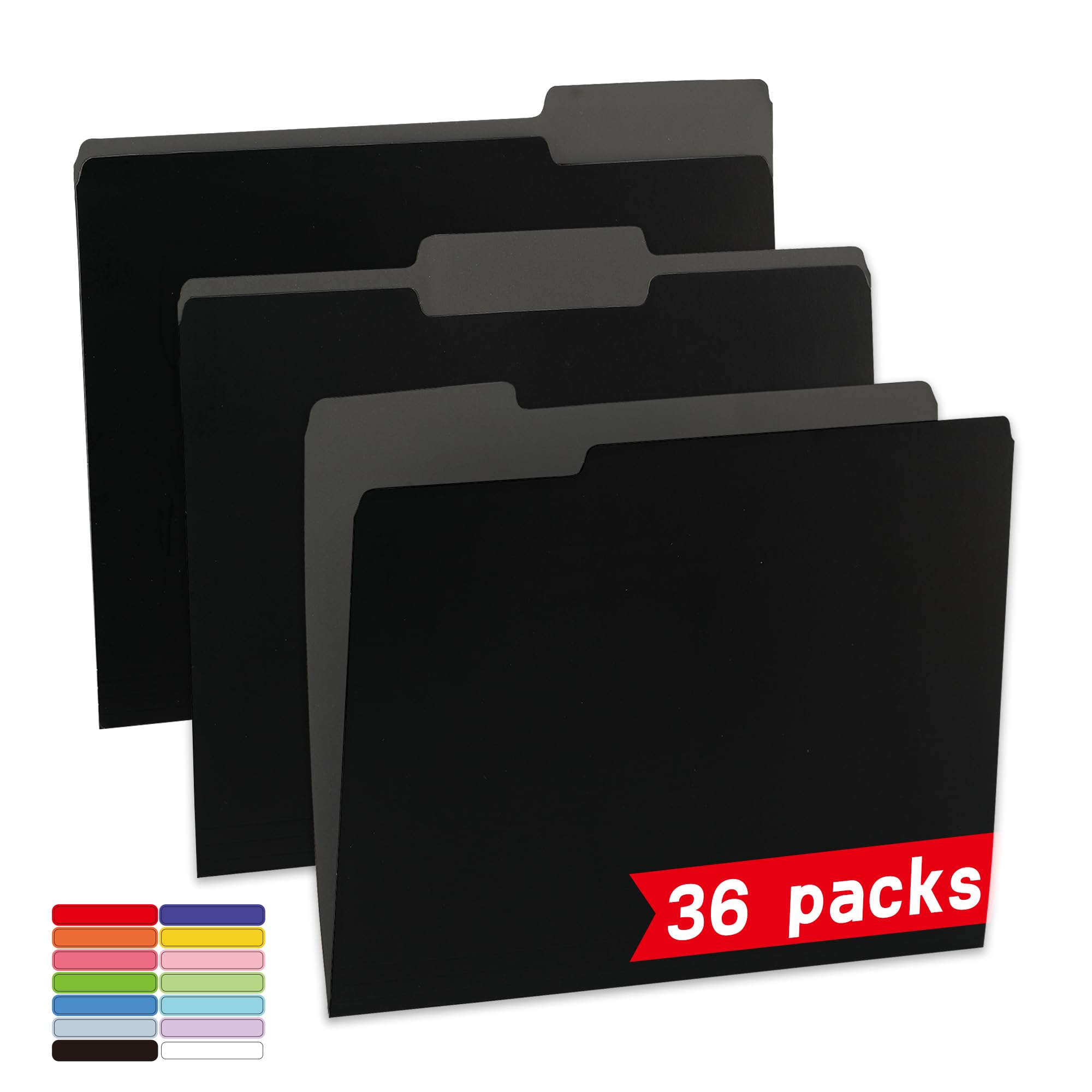 36 Pack Black Letter Size File Folders with 1/3-Cut Tabs (8.5x11) - Office, School & Home Organization Supplies for Filing, Document Storage & Paperwork Management