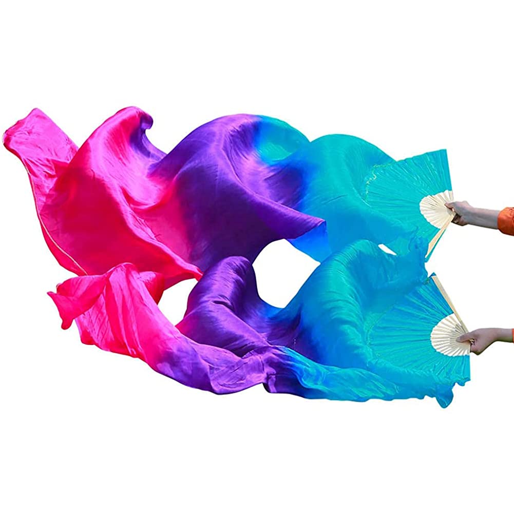 Nimiman Women's Silk Belly Dance Fans - Pair of Long Folding Veil Fans (180cm x 90cm) for Professional Performances, Costume Accessories & Stage Shows