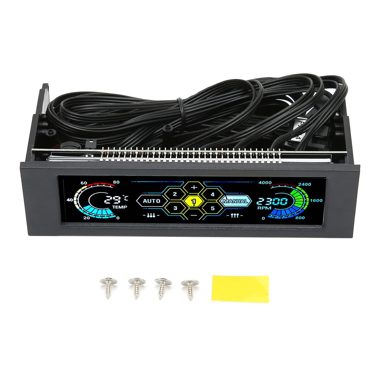 5-in-1 PC Fan Controller with Temperature Monitor - PVC Lens Panel Display for Computer Cooling System | Perfect for Gaming Rigs, Workstations & Custom PC Builds